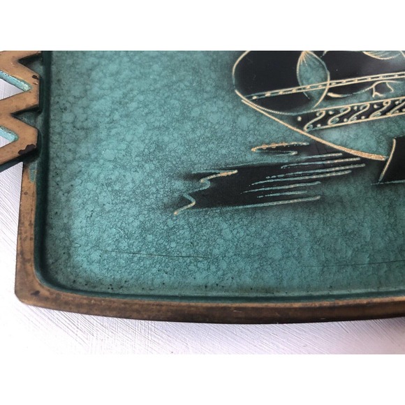 Vintage Mid-Century Metal Tray Oppenheim Hand Made Israel Fruit Bowl Grapes Wine - Picture 4 of 12